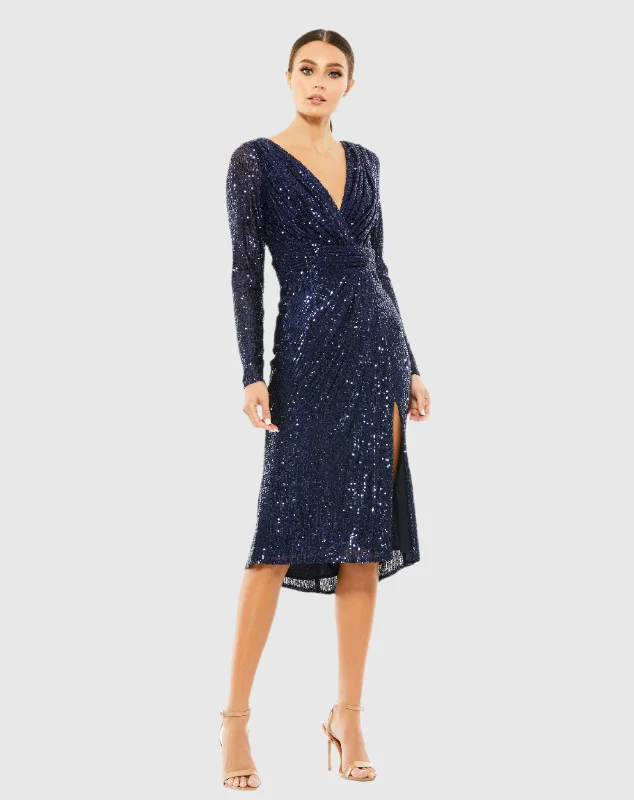 Sequined Long Sleeve Midi Dress