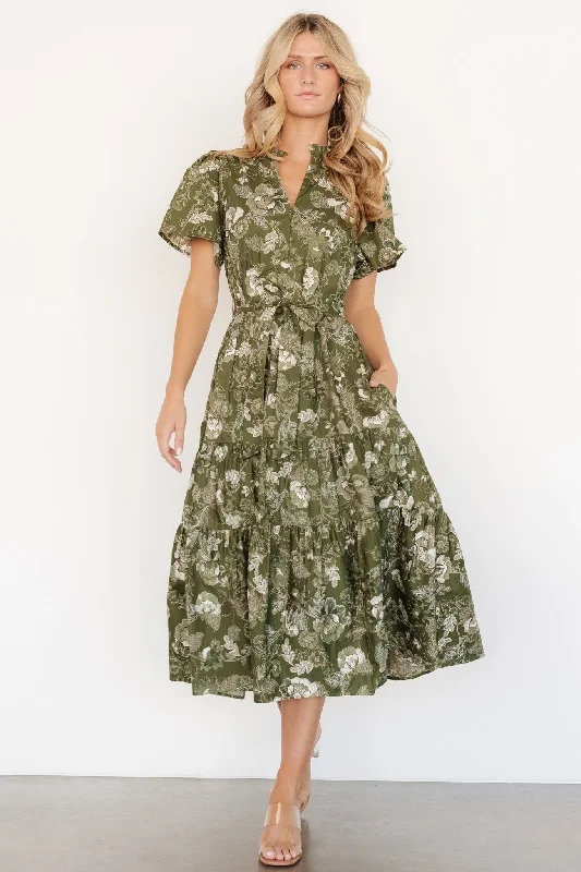 Adara Midi Dress | Olive Floral