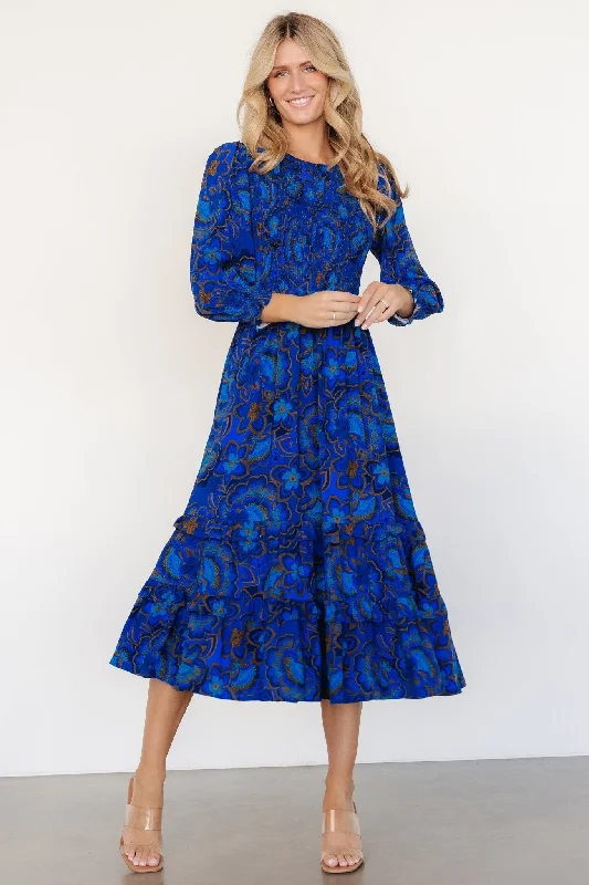 Andersen Smocked Midi Dress | Cobalt Floral