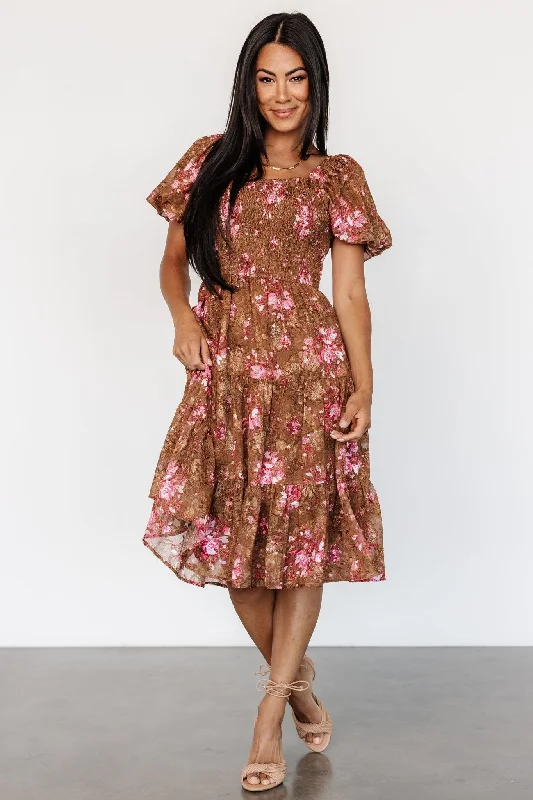 Lizzy Midi Dress | Copper + Pink