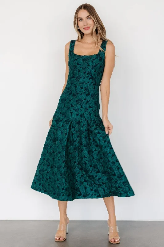 Merial Embossed Dress | Dark Green