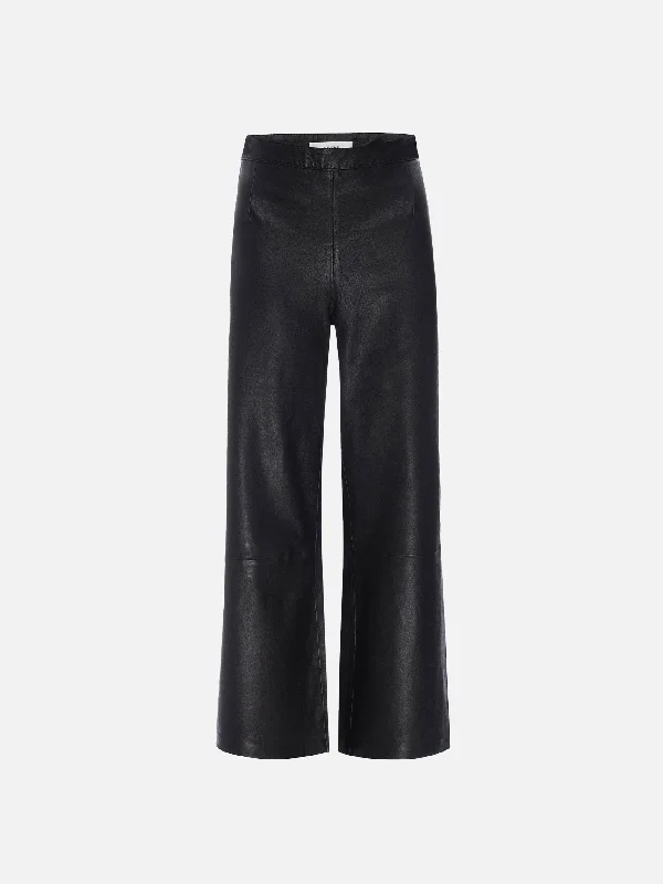 Cropped Leather Wide Leg -- Black