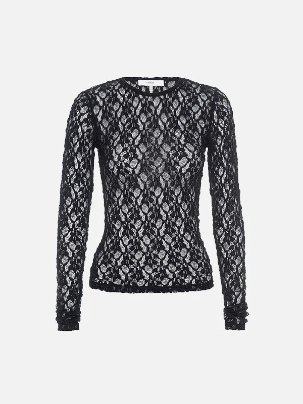 Mesh Lace Crewneck -- Black