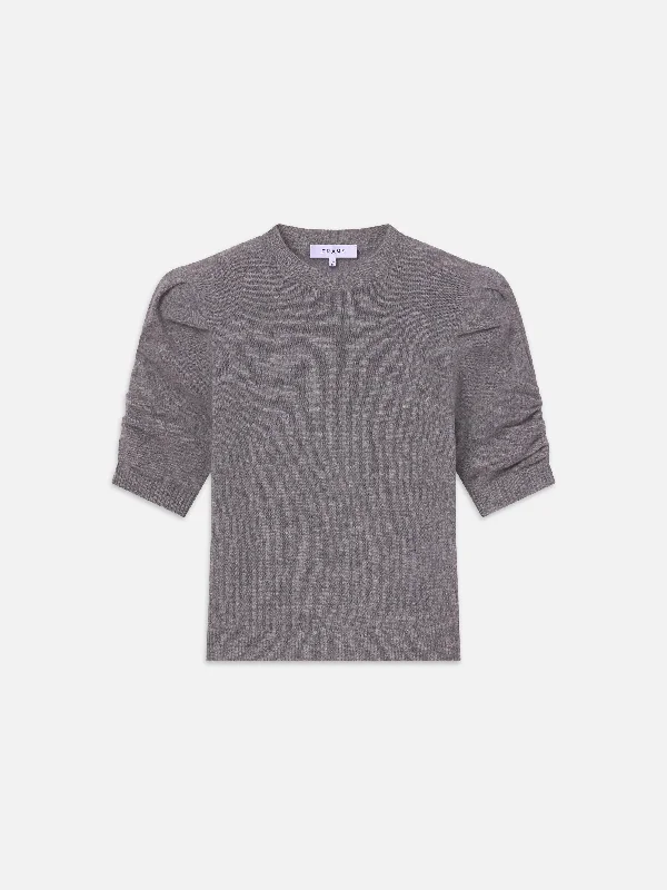 Ruched Sleeve Cashmere Sweater  -- Dark Gris Heather